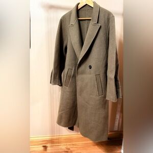 Classic Women’s Olive Green Long Wool Hand-made Coat NWT Size M